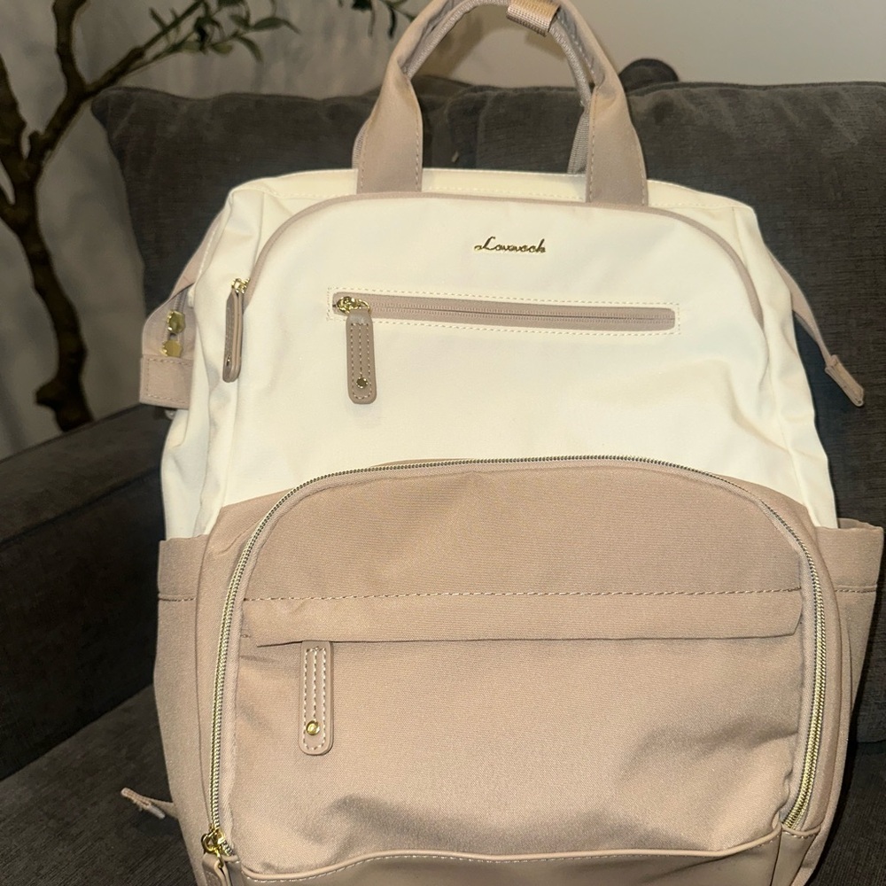 Cream and Tan Women's Backpack